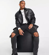 Load image into Gallery viewer, Men’s Oversized Black Trucker Leather Shirt