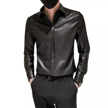 Load image into Gallery viewer, Men’s Slim Fit Black SheepSkin Leather Formal Shirt