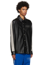 Load image into Gallery viewer, Men’s Stylish Black Genuine Leather Shirt With White Stripes