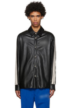 Load image into Gallery viewer, Men’s Stylish Black Genuine Leather Shirt With White Stripes