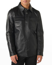 Load image into Gallery viewer, Men’s Trendy Black Classic Trucker Leather Shirt