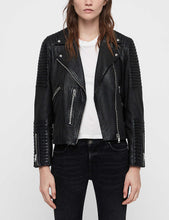 Load image into Gallery viewer, Women’s Black Leather Biker Jacket