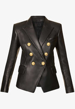 Load image into Gallery viewer, Women’s Black Leather Blazer Golden Button