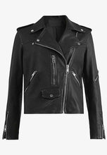 Load image into Gallery viewer, Women’s Black Leather Biker Jacket