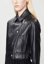 Load image into Gallery viewer, Women’s Black Leather Cropped Biker Jacket