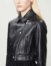 Load image into Gallery viewer, Women’s Black Leather Cropped Biker Jacket