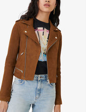 Load image into Gallery viewer, Women’s Brown Suede Leather Biker Jacket