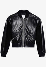 Load image into Gallery viewer, Women's Black Leather Bomber Jacket