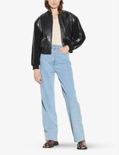 Load image into Gallery viewer, Women's Black Leather Bomber Jacket