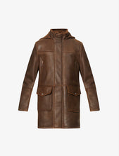Load image into Gallery viewer, Men's Removable Hooded Brown Leather Shearling Trench Coat