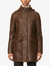 Load image into Gallery viewer, Men's Removable Hooded Brown Leather Shearling Trench Coat