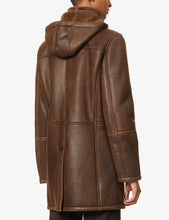 Load image into Gallery viewer, Men's Removable Hooded Brown Leather Shearling Trench Coat