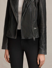 Load image into Gallery viewer, Women’s Distressed Black Leather Biker Jacket