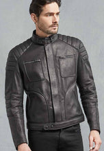 Load image into Gallery viewer, Men’s Black Leather Biker Jacket Uk