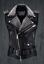 Load image into Gallery viewer, Men’s Black Leather Biker Punk Vest