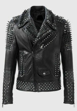 Load image into Gallery viewer, Men’s Black Leather Biker Punk Jacket