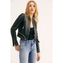 Load image into Gallery viewer, Women’s Black Leather Biker Punk Jacket