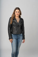 Load image into Gallery viewer, Women’s Black Leather Biker Jacket