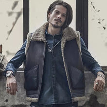 Load image into Gallery viewer, Men’s Dark Brown Leather Shearling Vest