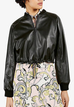 Load image into Gallery viewer, Women’s Black Leather Bomber Jacket