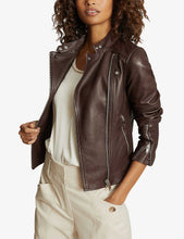 Load image into Gallery viewer, Women’s Chocolate Brown Leather Biker Jacket
