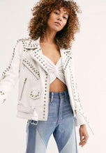 Load image into Gallery viewer, Women’s White Leather Biker Punk Jacket