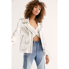 Load image into Gallery viewer, Women’s White Leather Biker Punk Jacket