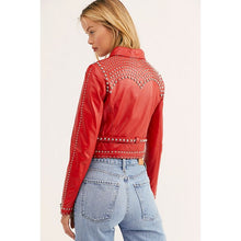 Load image into Gallery viewer, Women’s Red Leather Biker Punk Jacket