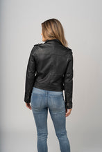 Load image into Gallery viewer, Women’s Black Leather Biker Jacket