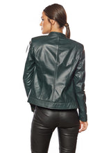 Load image into Gallery viewer, Women’s Green Leather Jacket Slim Fit