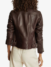 Load image into Gallery viewer, Women’s Chocolate Brown Leather Biker Jacket