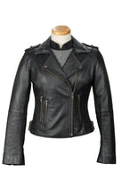 Load image into Gallery viewer, Women’s Black Leather Biker Jacket