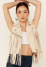 Load image into Gallery viewer, Women’s Tan Leather Biker Fringe Vest
