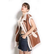 Load image into Gallery viewer, Women’s Camel Brown Leather Shearling Vest