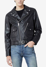 Load image into Gallery viewer, Trendy Men’s Black Leather Biker Jacket