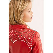 Load image into Gallery viewer, Women’s Red Leather Biker Punk Jacket