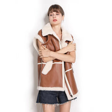 Load image into Gallery viewer, Women’s Camel Brown Leather Shearling Vest