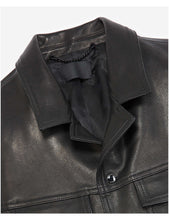 Load image into Gallery viewer, Men’s Black Leather Trucker Jacket