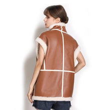Load image into Gallery viewer, Women’s Camel Brown Leather Shearling Vest
