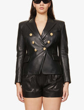 Load image into Gallery viewer, Women’s Black Leather Blazer Golden Button