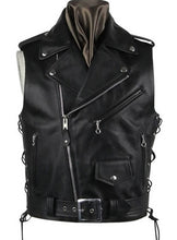 Load image into Gallery viewer, Black Leather Biker Vest for Men