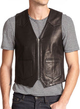 Load image into Gallery viewer, Men’s Black Leather Biker Vest Slim Fit