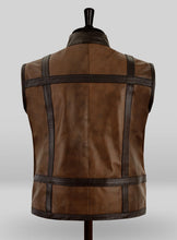 Load image into Gallery viewer, mens brown leather motorcycle vest