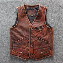 Load image into Gallery viewer, Men's Distressed Chocolate Brown Leather Vest