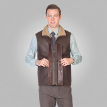 Load image into Gallery viewer, Men’s Brown Leather Shearling Vest