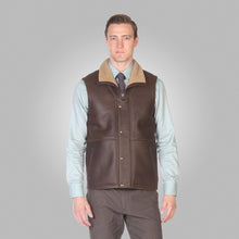 Load image into Gallery viewer, Men’s Brown Leather Shearling Vest