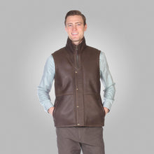 Load image into Gallery viewer, Men’s Brown Leather Shearling Vest