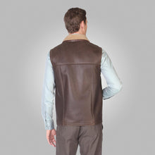 Load image into Gallery viewer, Men’s Brown Leather Shearling Vest