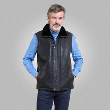 Load image into Gallery viewer, Men’s Black Leather Shearling Vest
