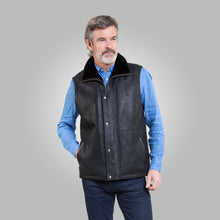 Load image into Gallery viewer, Men’s Black Leather Shearling Vest